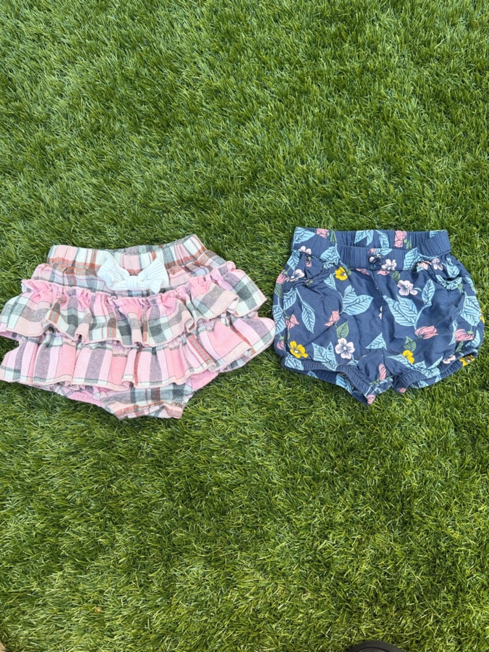 Kids Pink Plaid Ruffle skort & Navy Floral Shorts Set